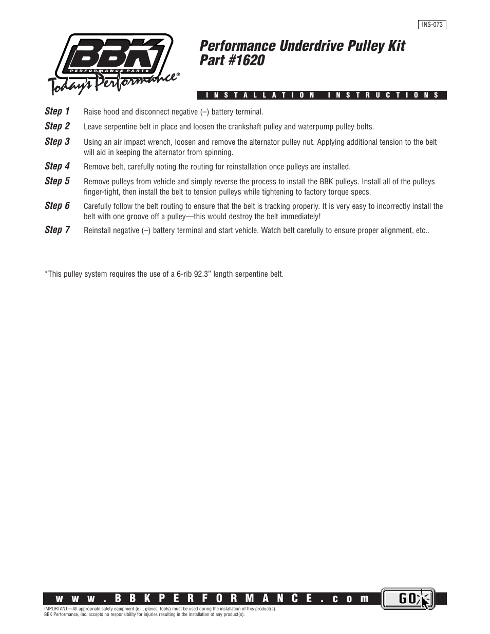 BBK Performance 1620 User Manual | 1 page