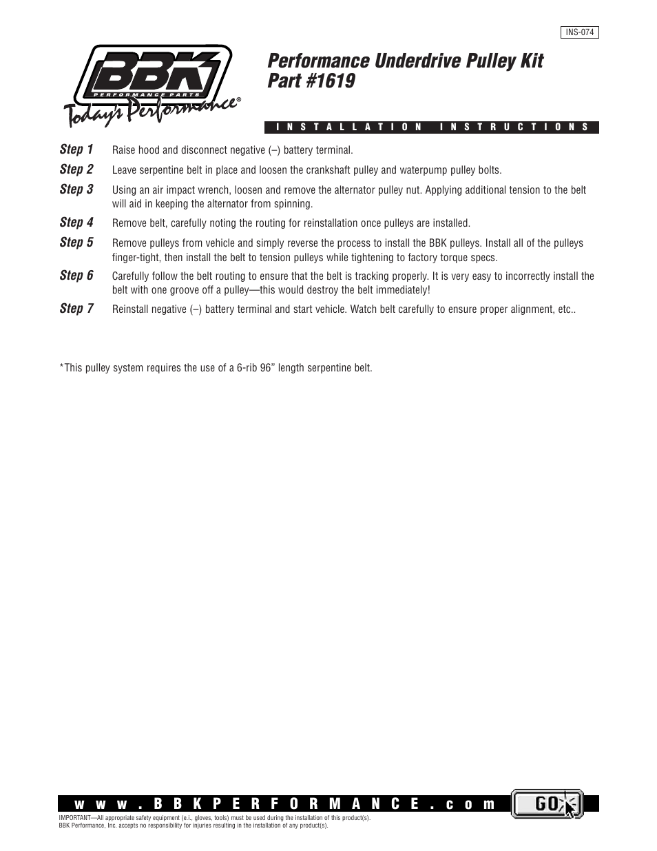 BBK Performance 1619 User Manual | 1 page
