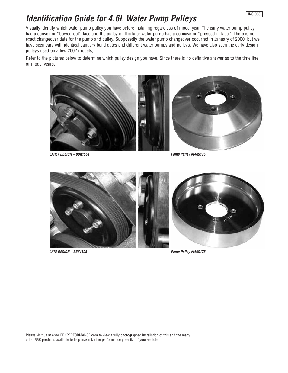 Identification guide for 4.6l water pump pulleys | BBK Performance 15550 User Manual | Page 2 / 2