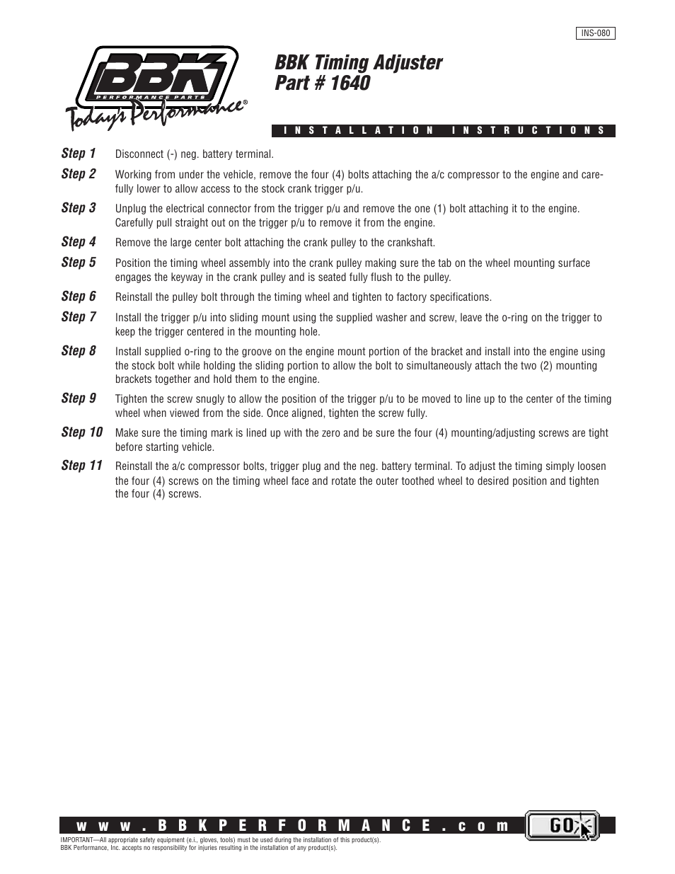 BBK Performance 1640 User Manual | 1 page