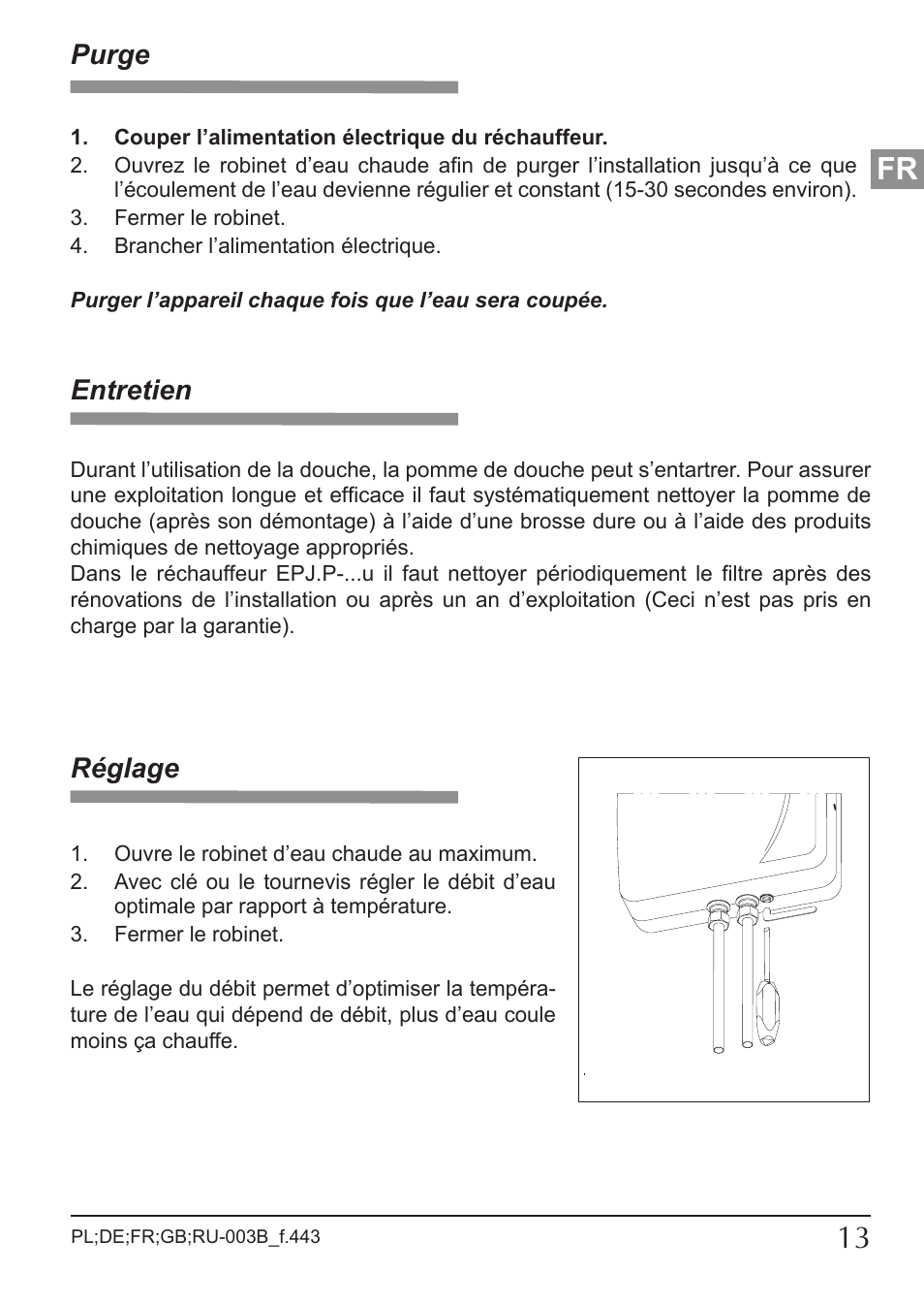 Purge, Réglage, Entretien | KOSPEL EPJ.P-PRIMUS User Manual | Page 13 / 24