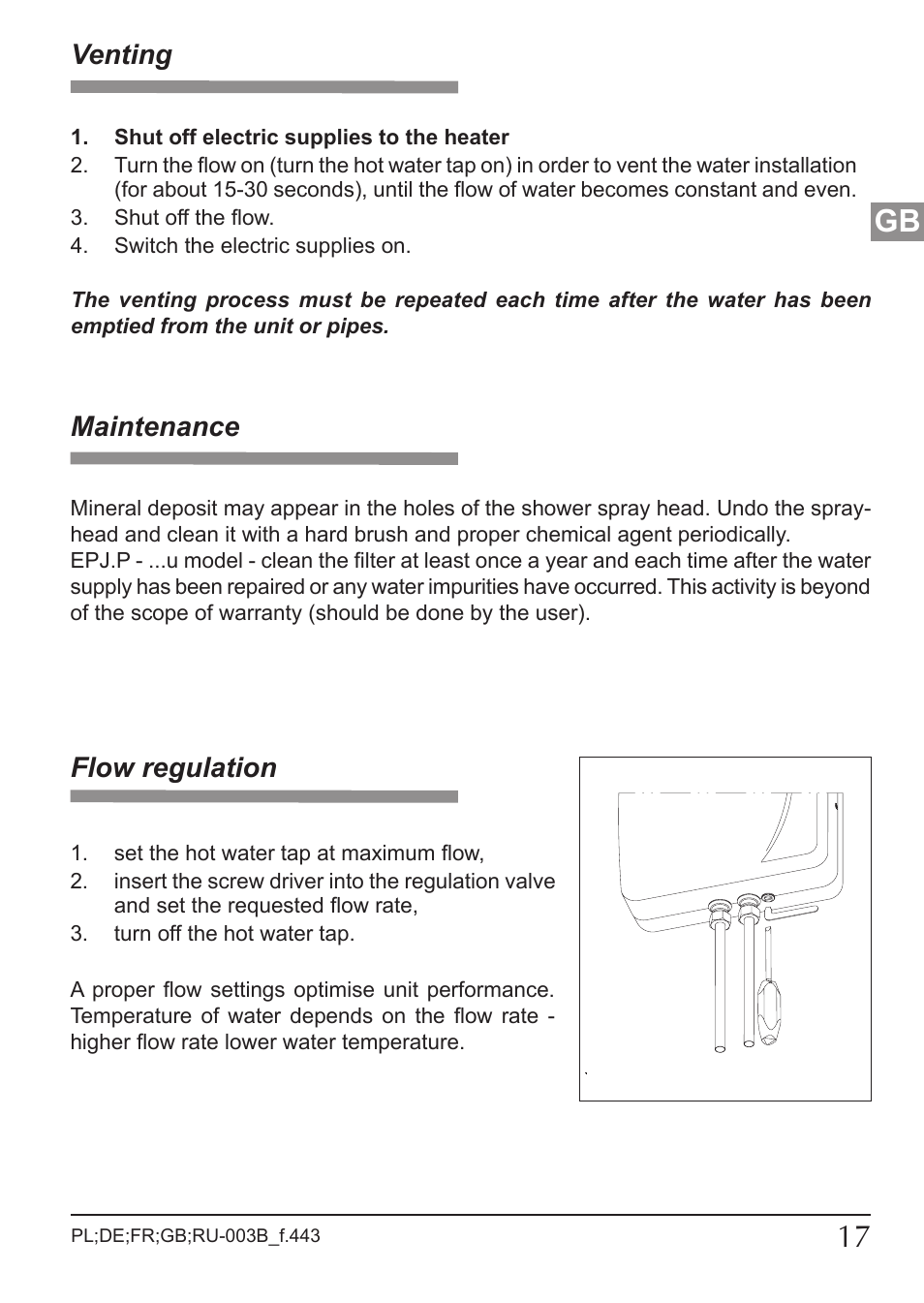 Venting, Flow regulation, Maintenance | KOSPEL EPJ.P-PRIMUS User Manual | Page 17 / 24