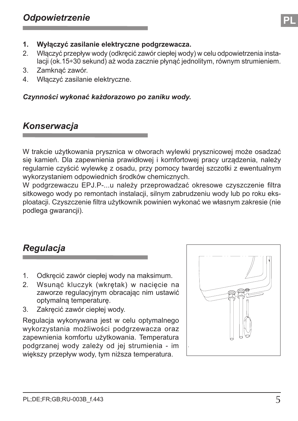 Odpowietrzenie, Regulacja, Konserwacja | KOSPEL EPJ.P-PRIMUS User Manual | Page 5 / 24