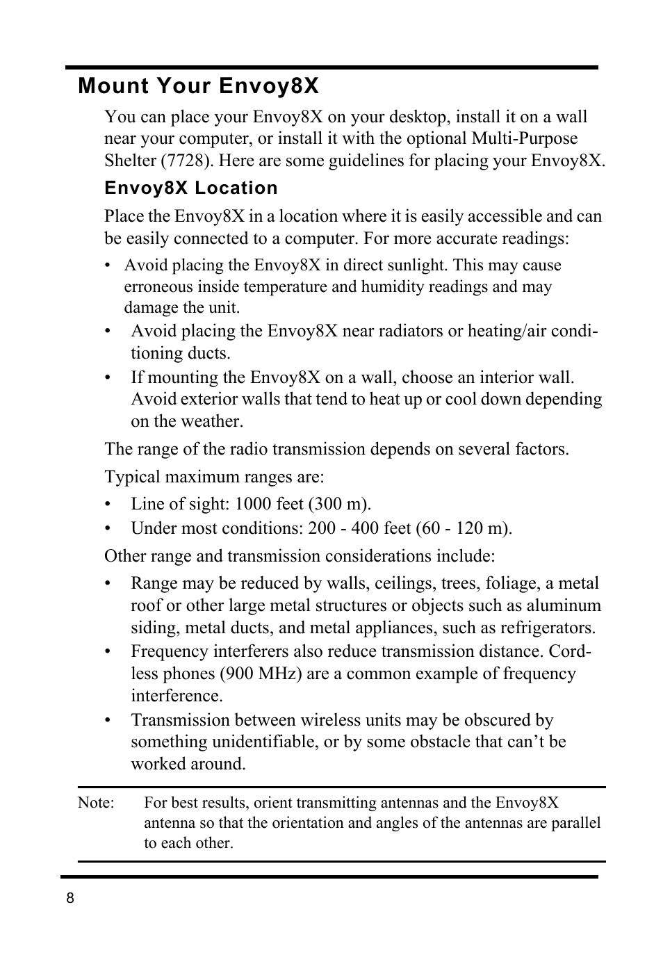 Mount your envoy8x, Envoy8x location | DAVIS Envoy8X Getting Started Guide User Manual | Page 10 / 16