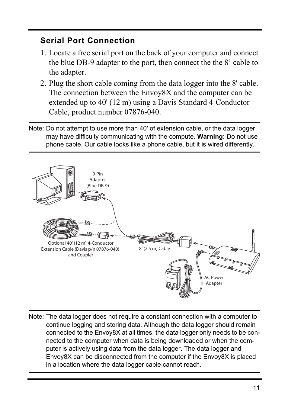 Serial port connection | DAVIS Envoy8X Getting Started Guide User Manual | Page 13 / 16