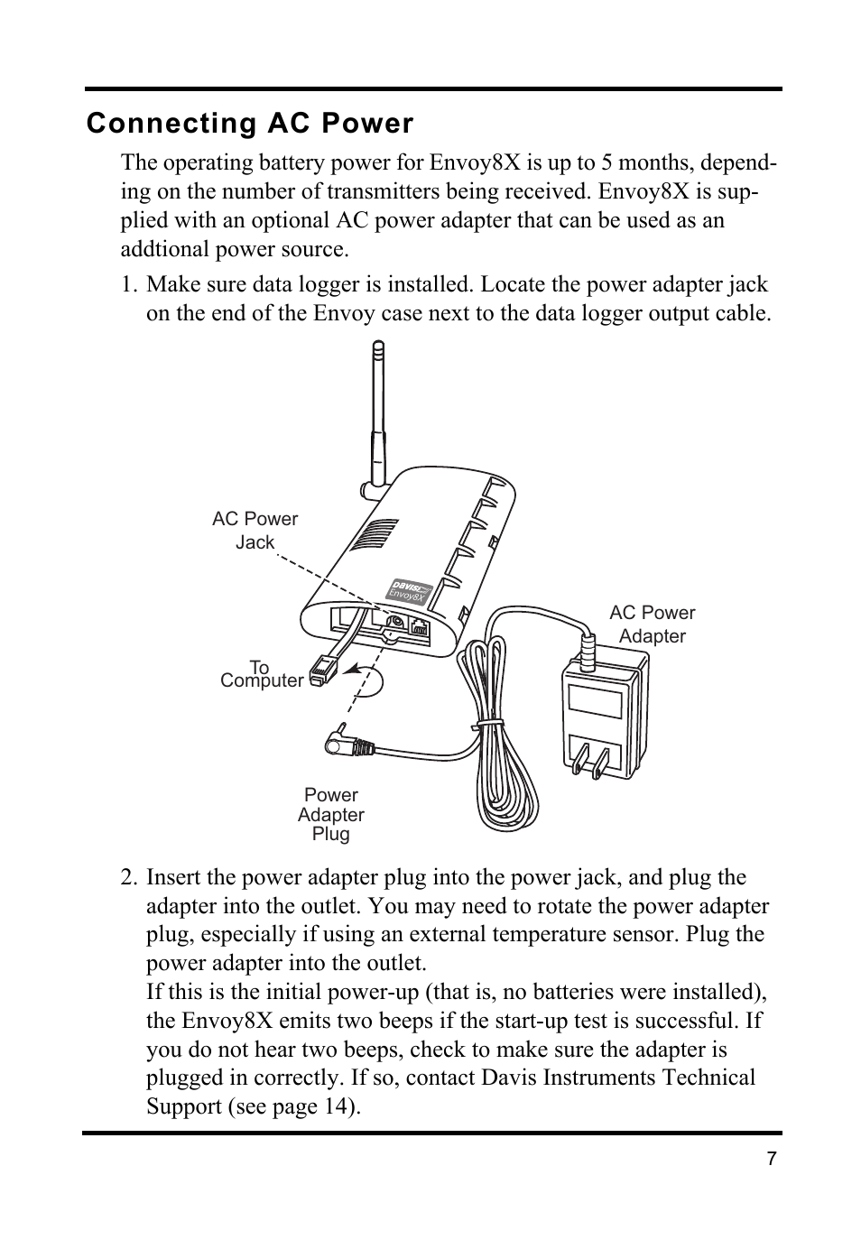 Connecting ac power | DAVIS Envoy8X Getting Started Guide User Manual | Page 9 / 16