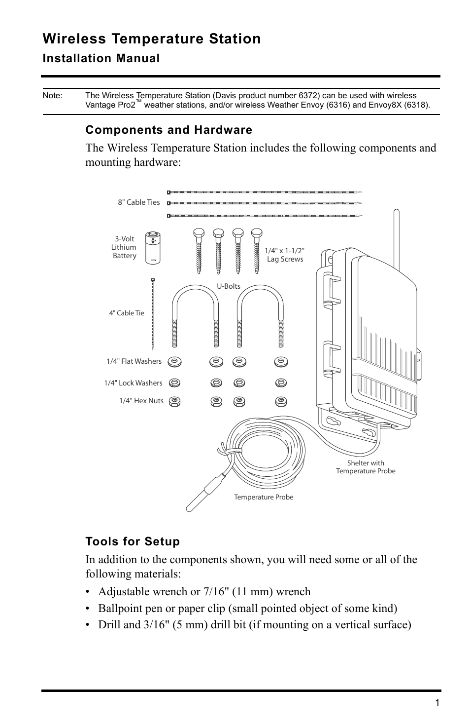 DAVIS Wireless Temperature Station (6372) Installation Manual User Manual | 12 pages