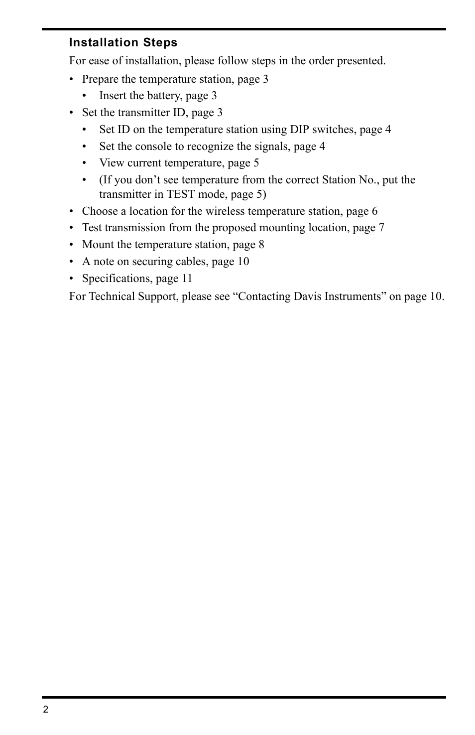 Installation steps | DAVIS Wireless Temperature Station (6372) Installation Manual User Manual | Page 2 / 12