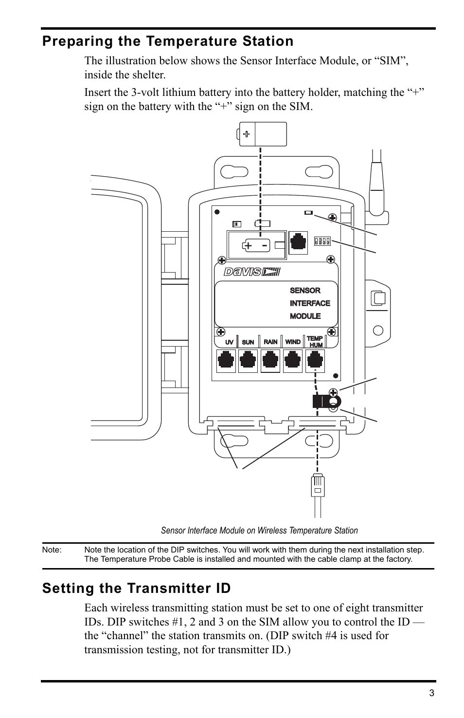 Preparing the temperature station, Setting the transmitter id | DAVIS Wireless Temperature Station (6372) Installation Manual User Manual | Page 3 / 12