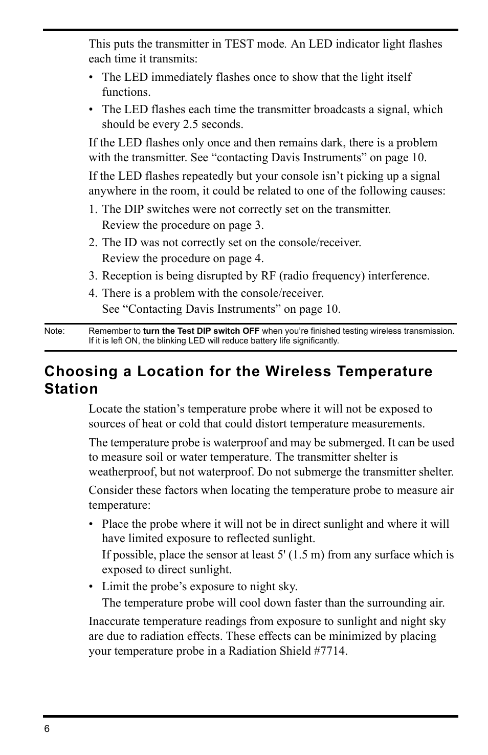 There is a problem with the console/receiver | DAVIS Wireless Temperature Station (6372) Installation Manual User Manual | Page 6 / 12