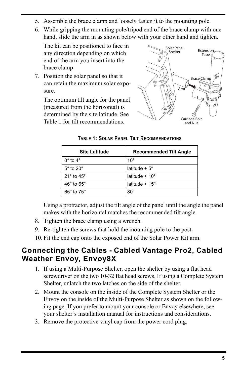 Tighten the brace clamp using a wrench | DAVIS Solar Power Kit For Vantage Weather Stations and Envoy8X User Manual | Page 5 / 8