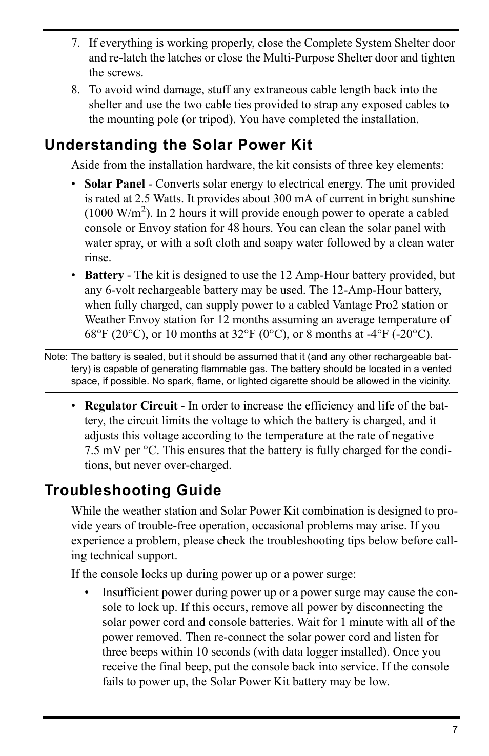 Understanding the solar power kit, Troubleshooting guide | DAVIS Solar Power Kit For Vantage Weather Stations and Envoy8X User Manual | Page 7 / 8