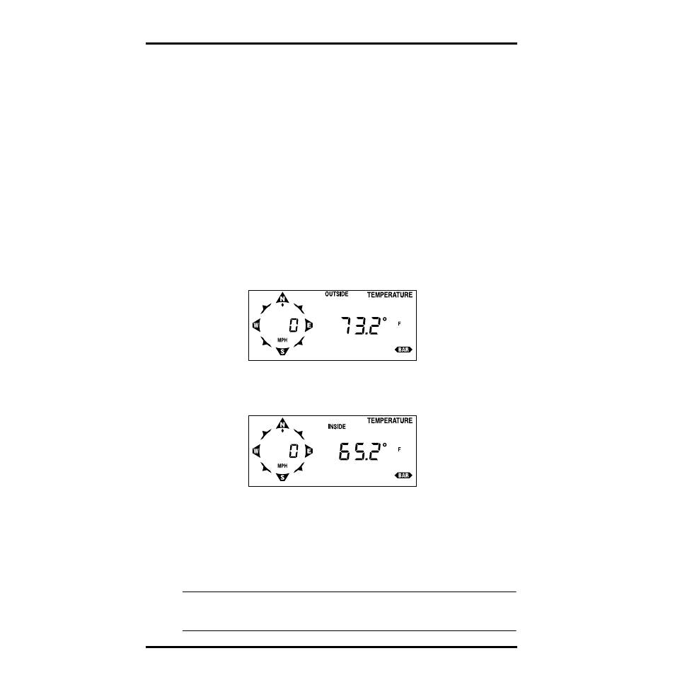 Low wind chill, Alarms, Outside and inside temperature | Viewing temperature, Current outside temperature, Current inside temperature | DAVIS Health EnviroMonitor: Console User Manual | Page 18 / 60