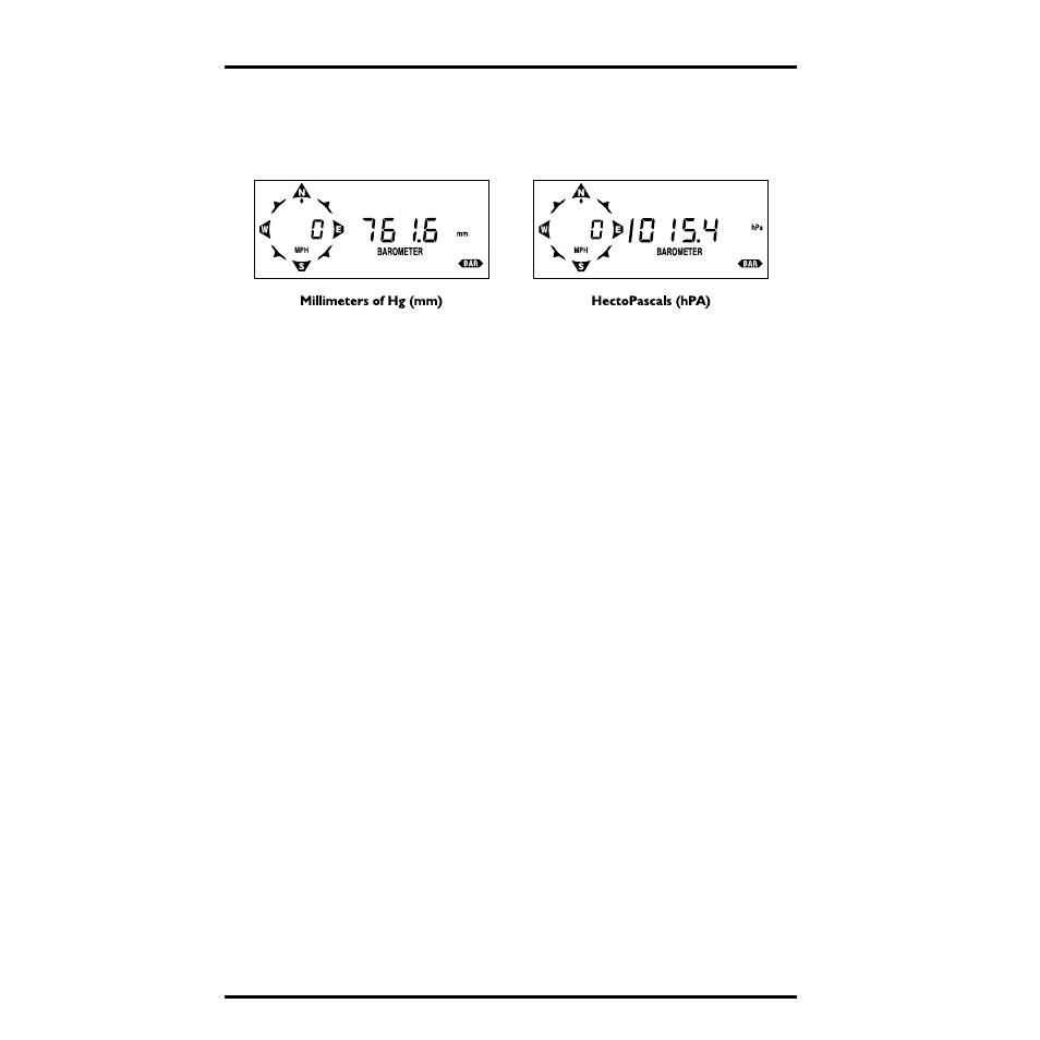 Selecting units of measure, Sample units of measure, Entering barometric pressure | Determine the current barometric pressure, Press bar to display current barometric pressure, Use enter to set the correct barometric pressure | DAVIS Health EnviroMonitor: Console User Manual | Page 24 / 60