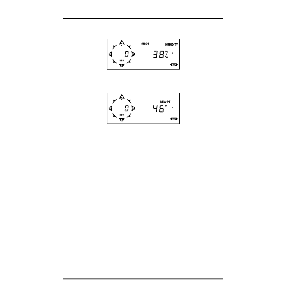 Current inside humidity, To display the current dew-point, press hum again, Current dew-point | DAVIS Health EnviroMonitor: Console User Manual | Page 28 / 60