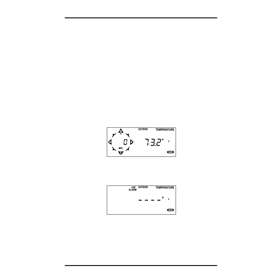 Press any function key to exit, Setting a normal alarm threshold, Use enter to set the alarm | Press any function key to save and exit, Outside temperature, Press units as necessary to select ˚f | DAVIS Health EnviroMonitor: Console User Manual | Page 35 / 60