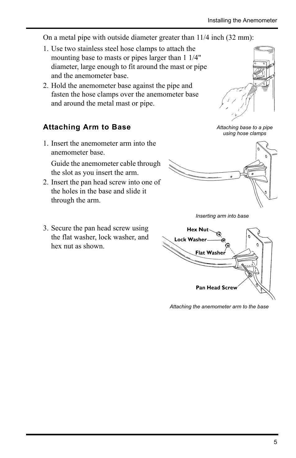 Attaching arm to base, Insert the anemometer arm into the anemometer base | DAVIS Anemometer (7911, 7914) User Manual | Page 5 / 8