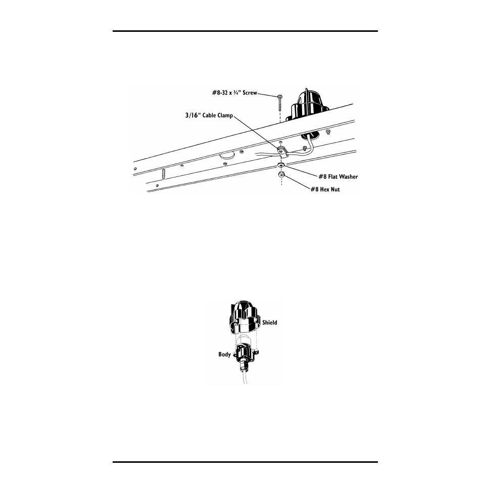 Securing sensor cable, Mounting on the sensor tilting bracket, Place the shield onto the body as shown below | Placing shield onto body | DAVIS Sensor - UV for GroWeather or EnviroMonitor User Manual | Page 7 / 16