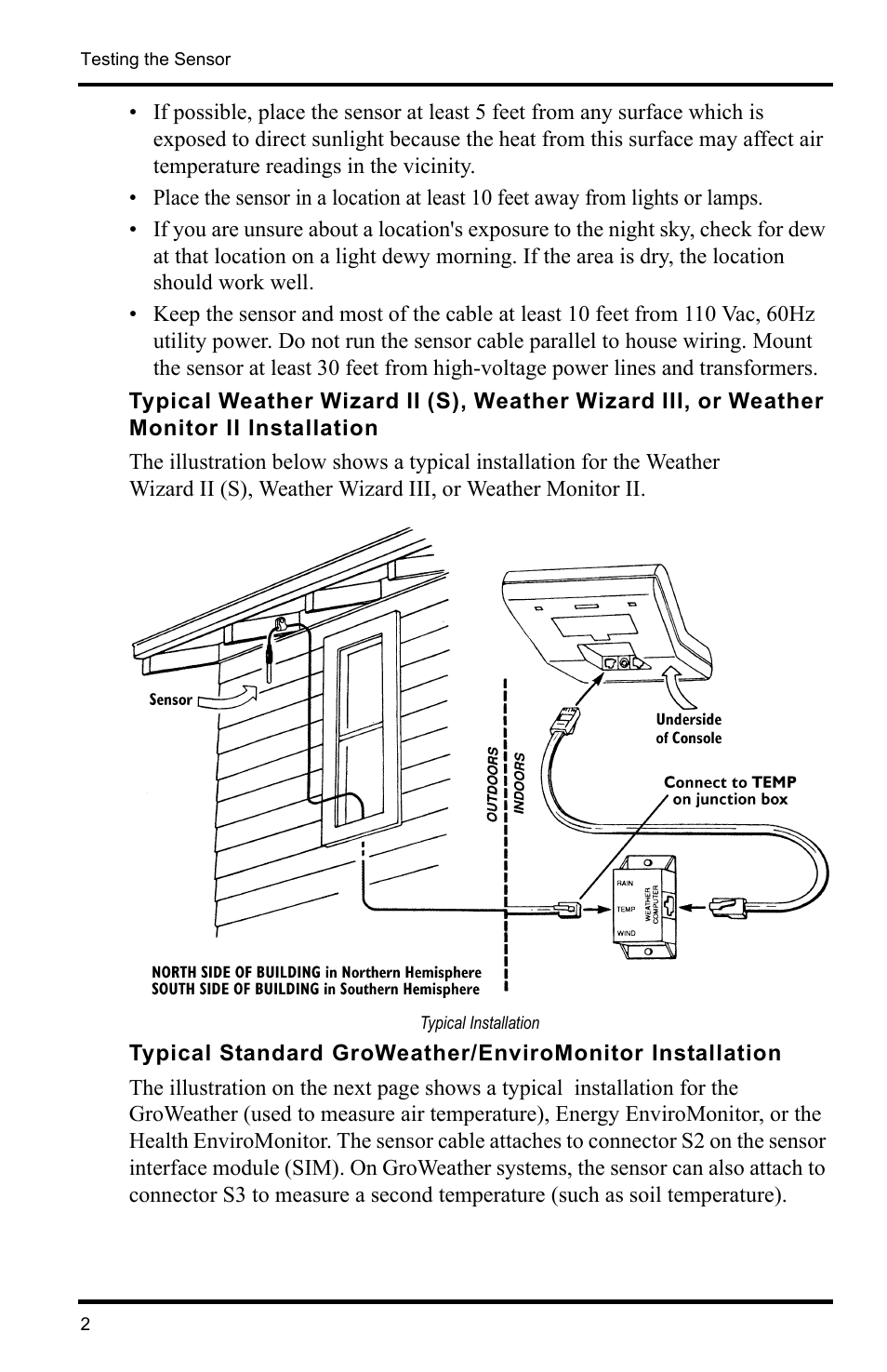 Typical installation | DAVIS Temperature Sensor/Probe for GroWeather, EnviroMon., Weather Monitor/Wizard User Manual | Page 2 / 4