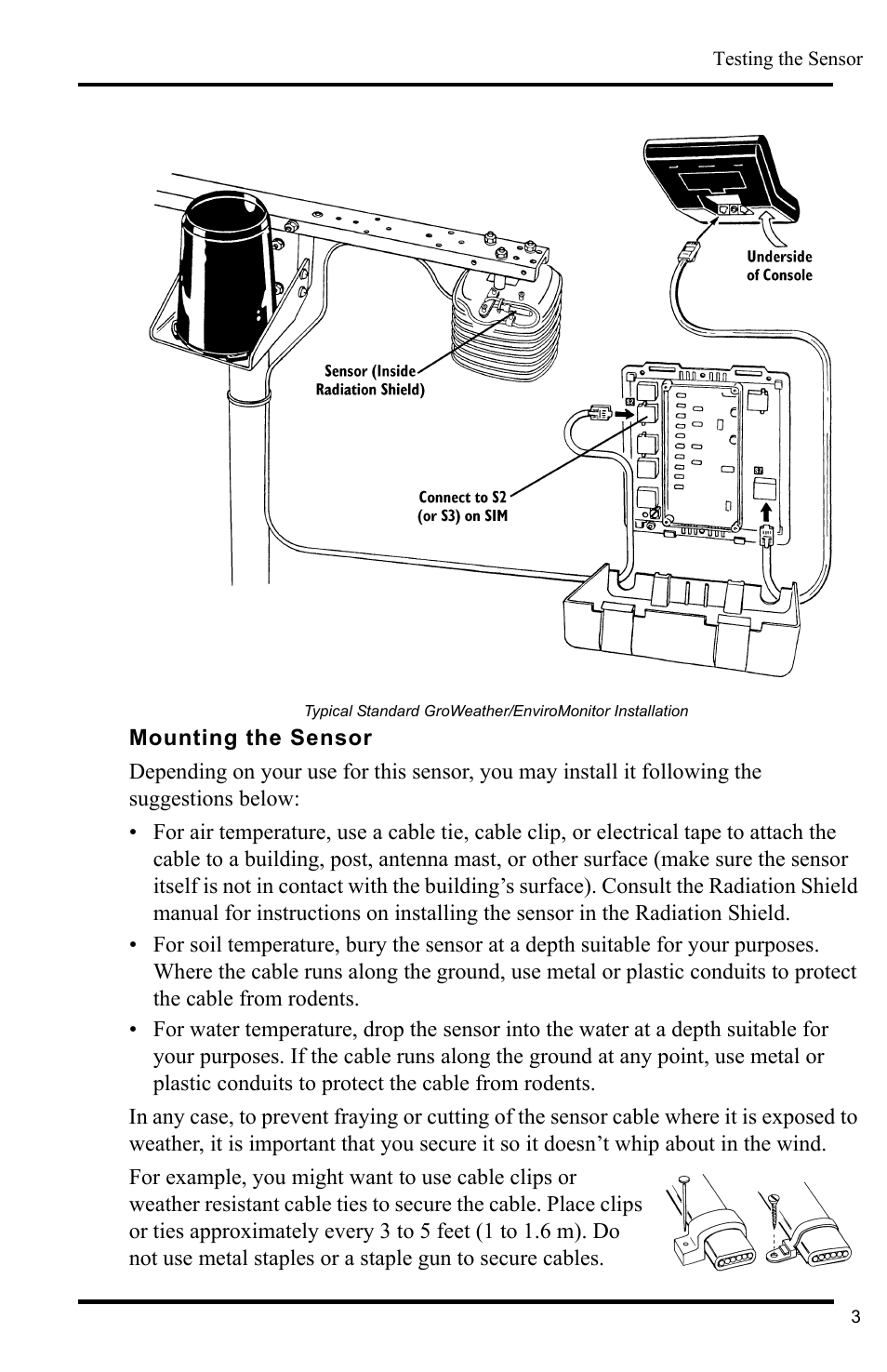 Mounting the sensor | DAVIS Temperature Sensor/Probe for GroWeather, EnviroMon., Weather Monitor/Wizard User Manual | Page 3 / 4