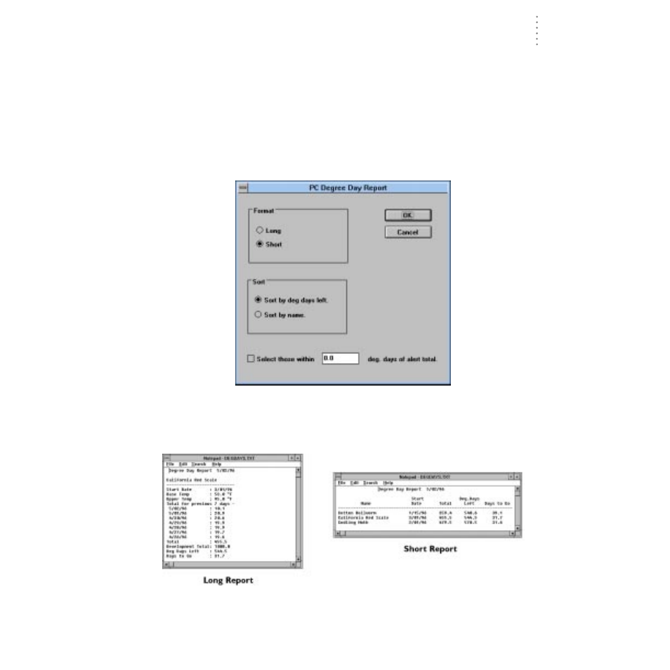 Deleting a degree-day total, Pc degree-day report | DAVIS GroWeatherLink Software User Manual | Page 100 / 108