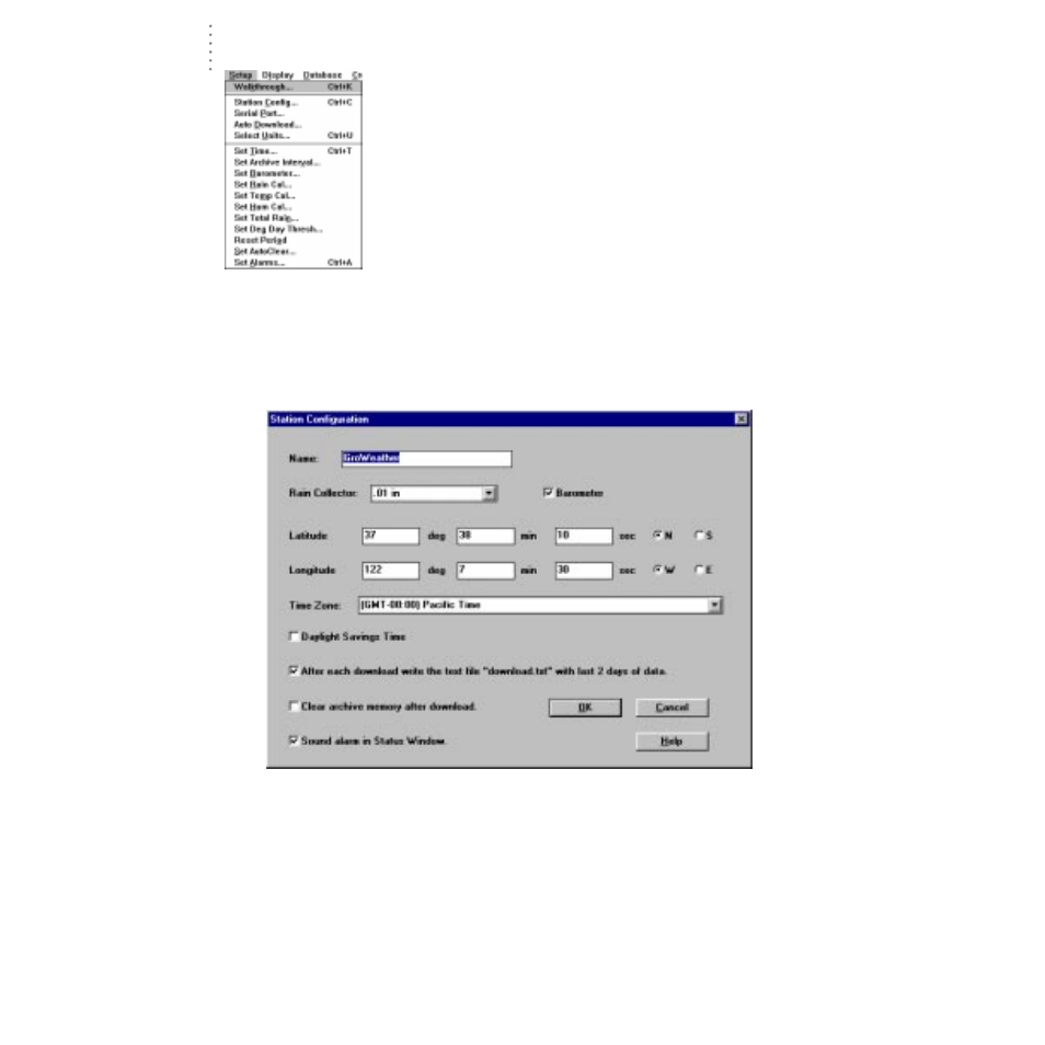 Setup menu, Walkthrough, Station config | DAVIS GroWeatherLink Software User Manual | Page 37 / 108