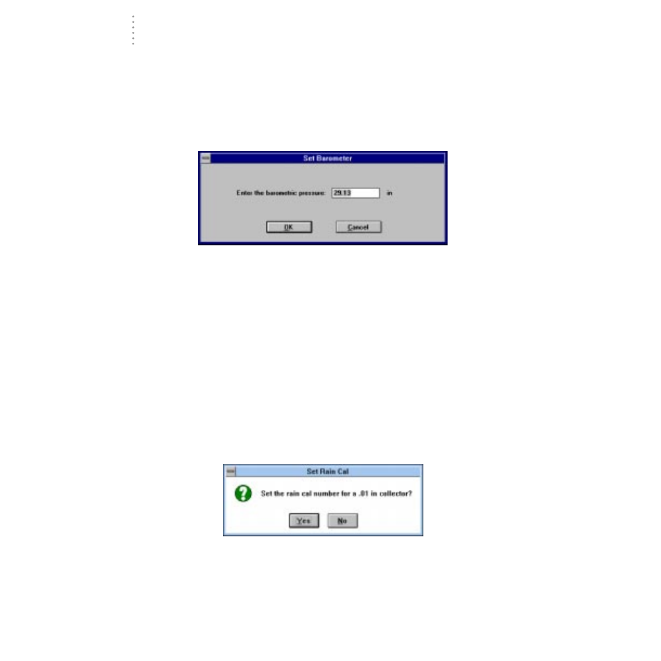 Set barometer, Set rain cal | DAVIS GroWeatherLink Software User Manual | Page 45 / 108