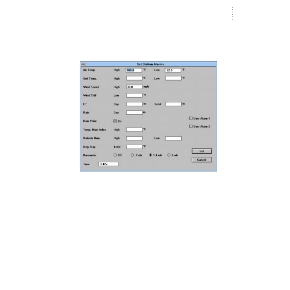 Set alarms | DAVIS GroWeatherLink Software User Manual | Page 50 / 108