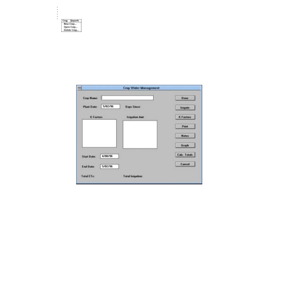 Crop menu, New crop | DAVIS GroWeatherLink Software User Manual | Page 57 / 108