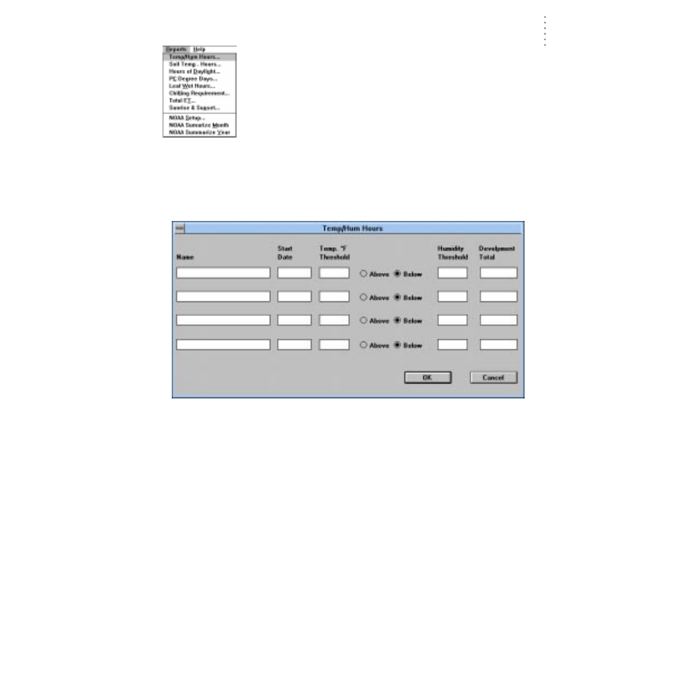 Reports menu, Temp/hum hours | DAVIS GroWeatherLink Software User Manual | Page 60 / 108