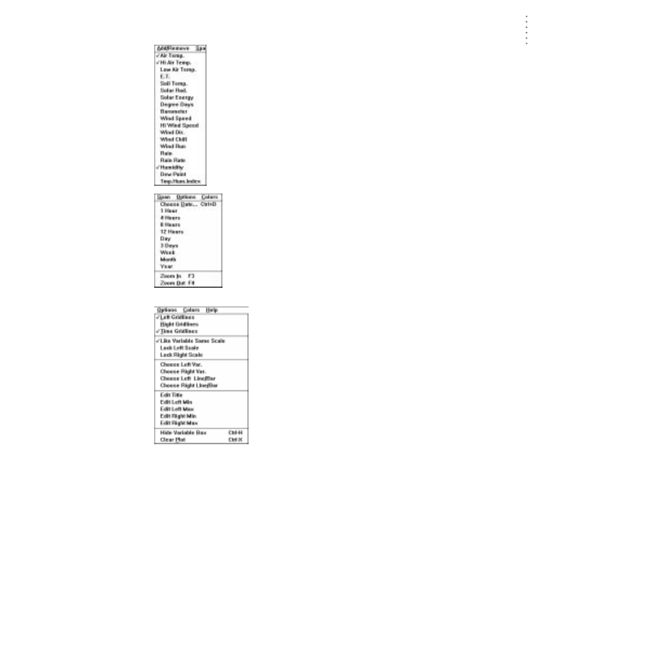 Add/remove menu, Span menu, Options menu | DAVIS GroWeatherLink Software User Manual | Page 84 / 108