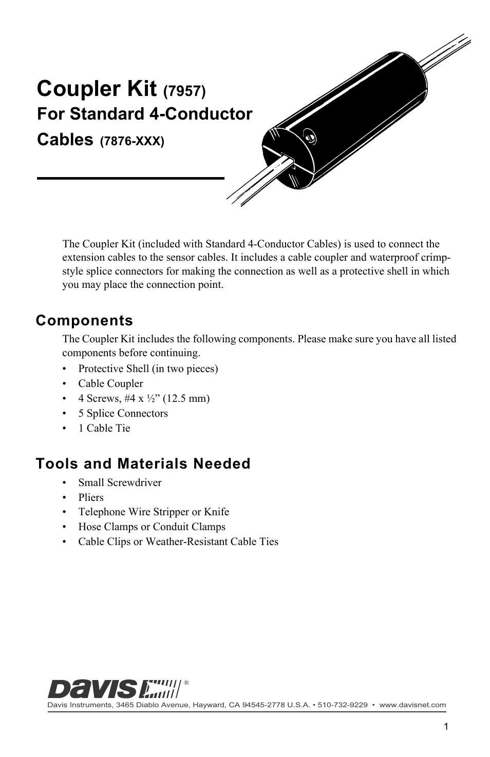 DAVIS Cable Coupler Kit User Manual | 4 pages