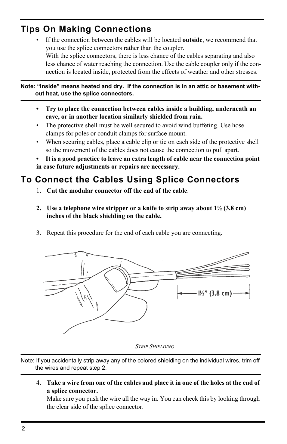 Tips on making connections, To connect the cables using splice connectors | DAVIS Cable Coupler Kit User Manual | Page 2 / 4