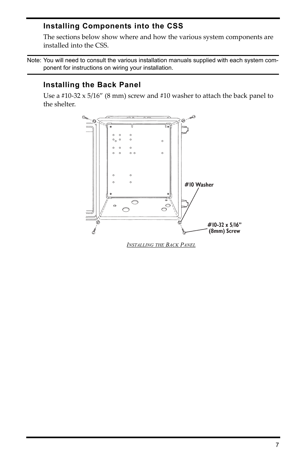Installing components into the css, Installing the back panel | DAVIS Complete System Shelter User Manual | Page 7 / 12