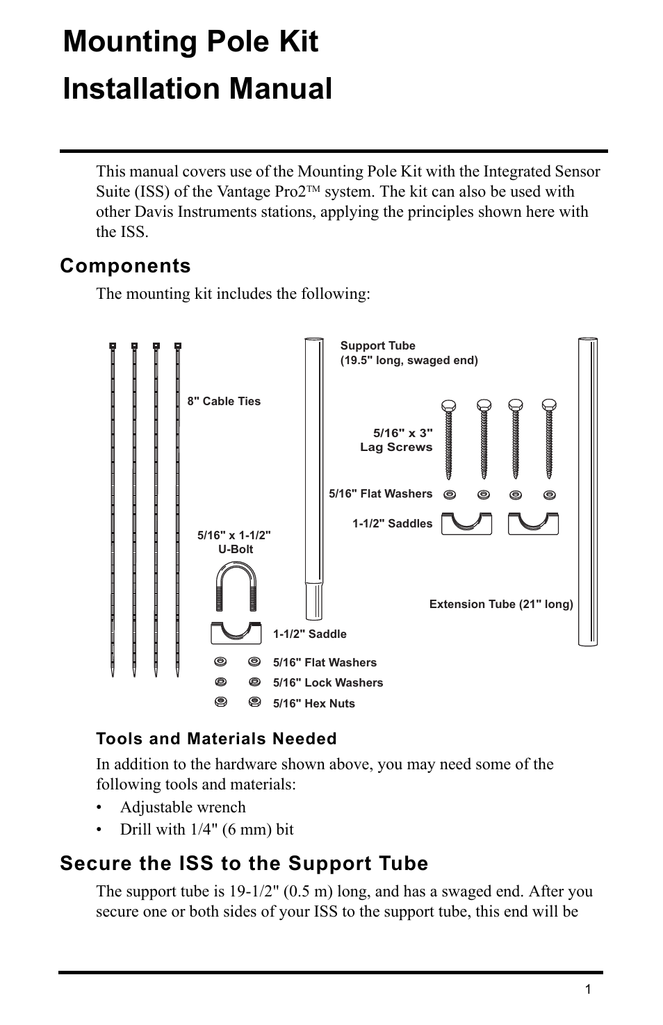 DAVIS Mounting Pole Kit Installation User Manual | 4 pages