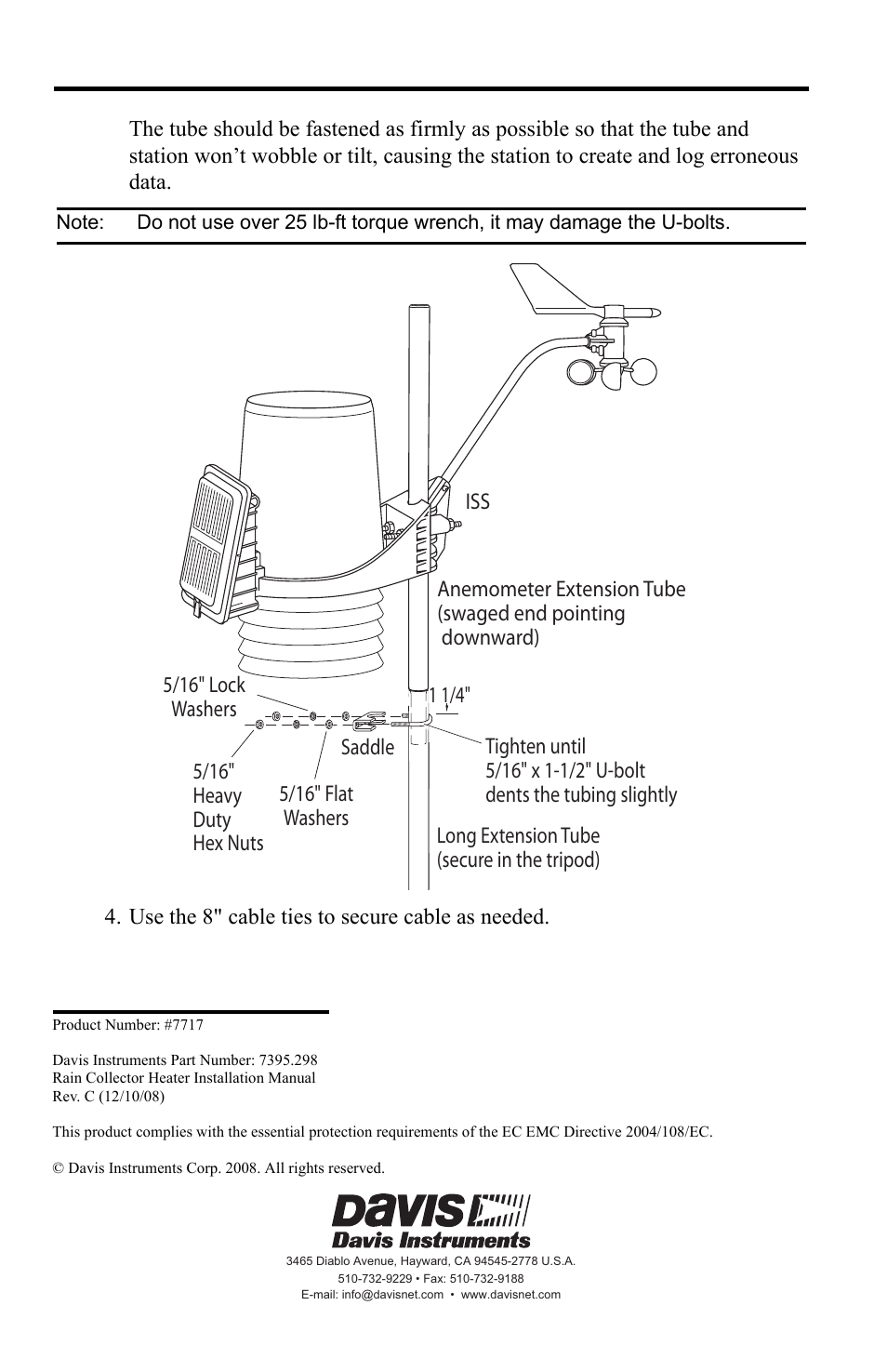 Use the 8" cable ties to secure cable as needed | DAVIS Mounting Pole Kit Installation User Manual | Page 4 / 4