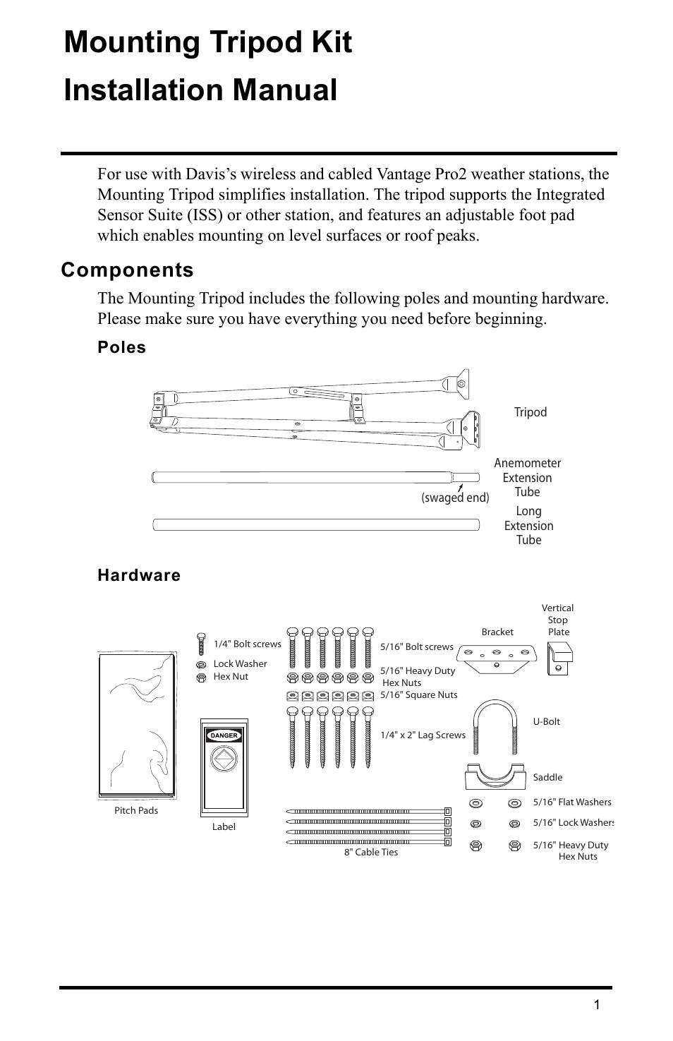 DAVIS Mounting Tripod Kit User Manual | 8 pages