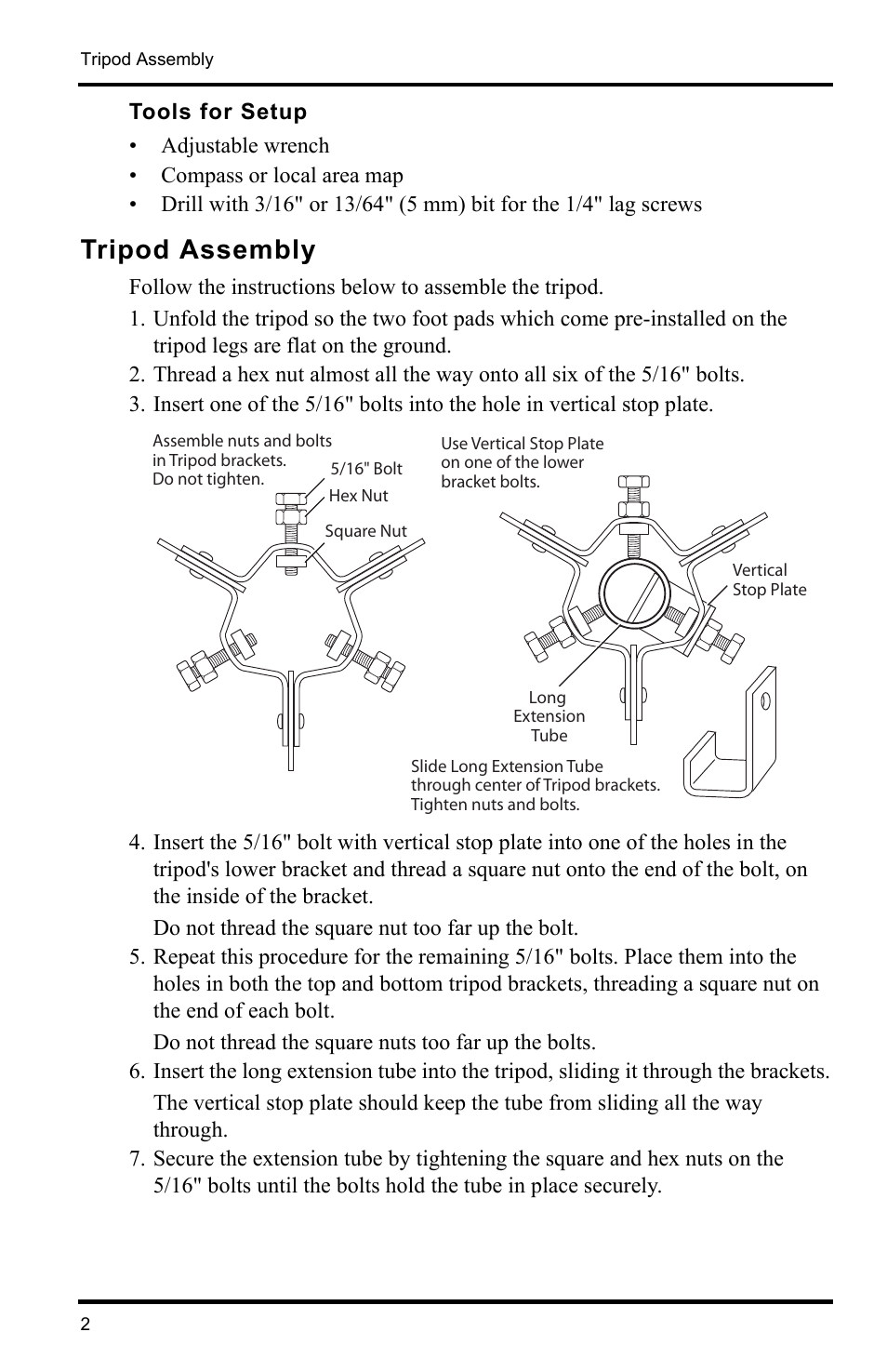 Tools for setup, Adjustable wrench, Compass or local area map | Tripod assembly | DAVIS Mounting Tripod Kit User Manual | Page 2 / 8