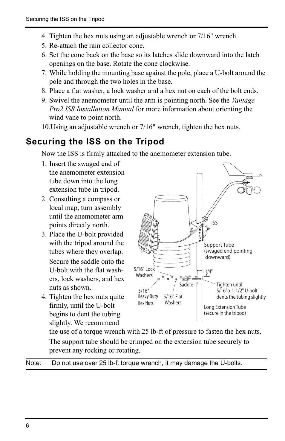 Re-attach the rain collector cone, Securing the iss on the tripod | DAVIS Mounting Tripod Kit User Manual | Page 6 / 8