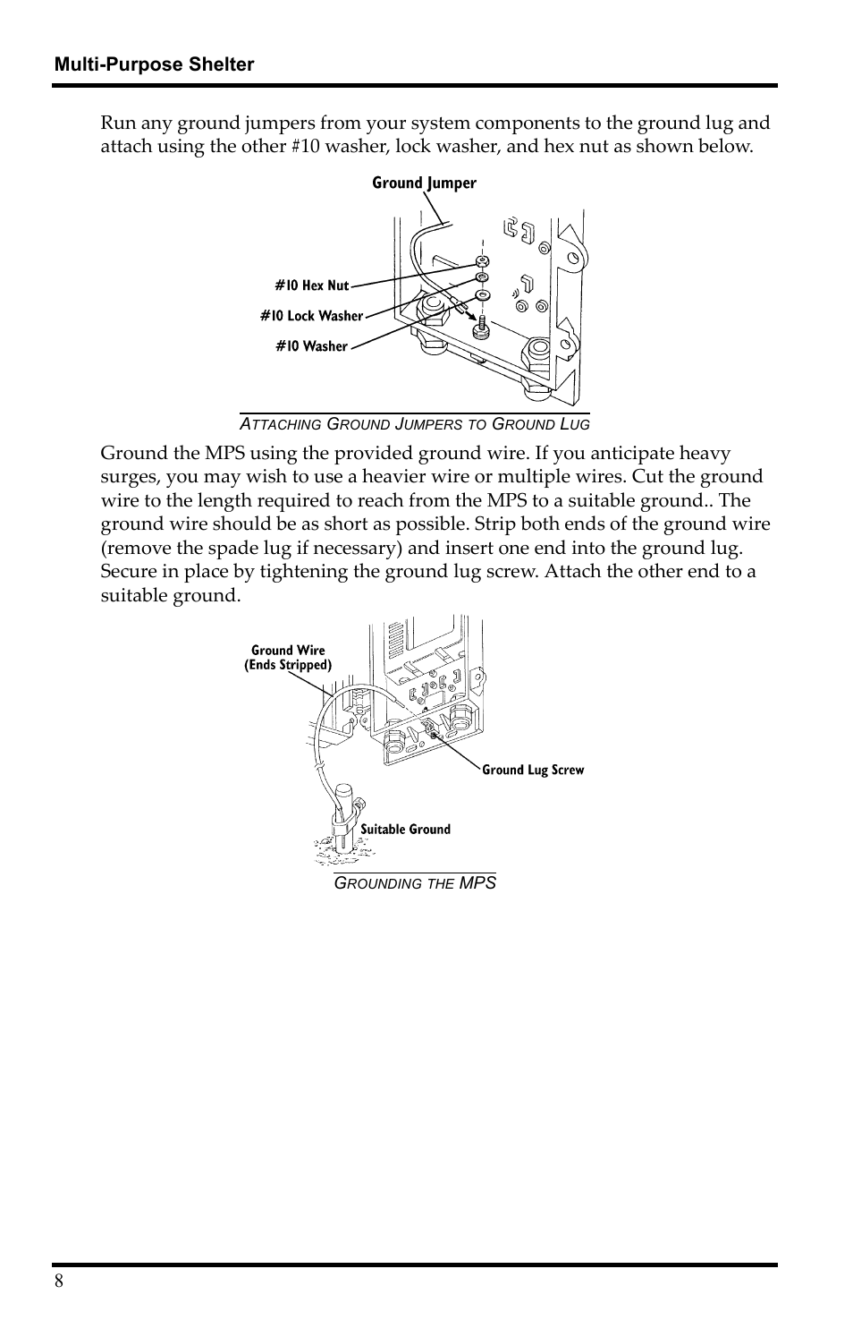 Attaching ground jumpers to ground lug, Grounding the mps | DAVIS Multi-purpose Shelter User Manual | Page 10 / 12