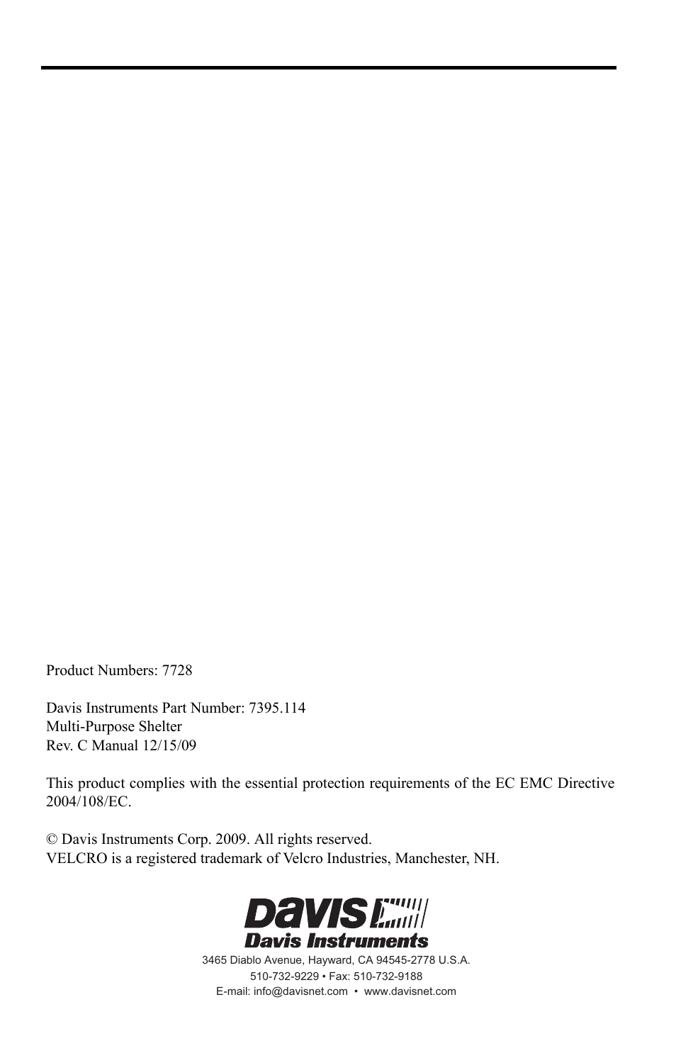 DAVIS Multi-purpose Shelter User Manual | Page 12 / 12