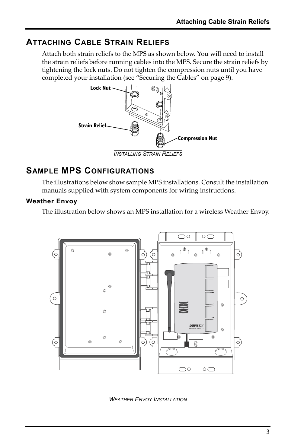 Installing strain reliefs, Weather envoy installation, Mps c | DAVIS Multi-purpose Shelter User Manual | Page 5 / 12