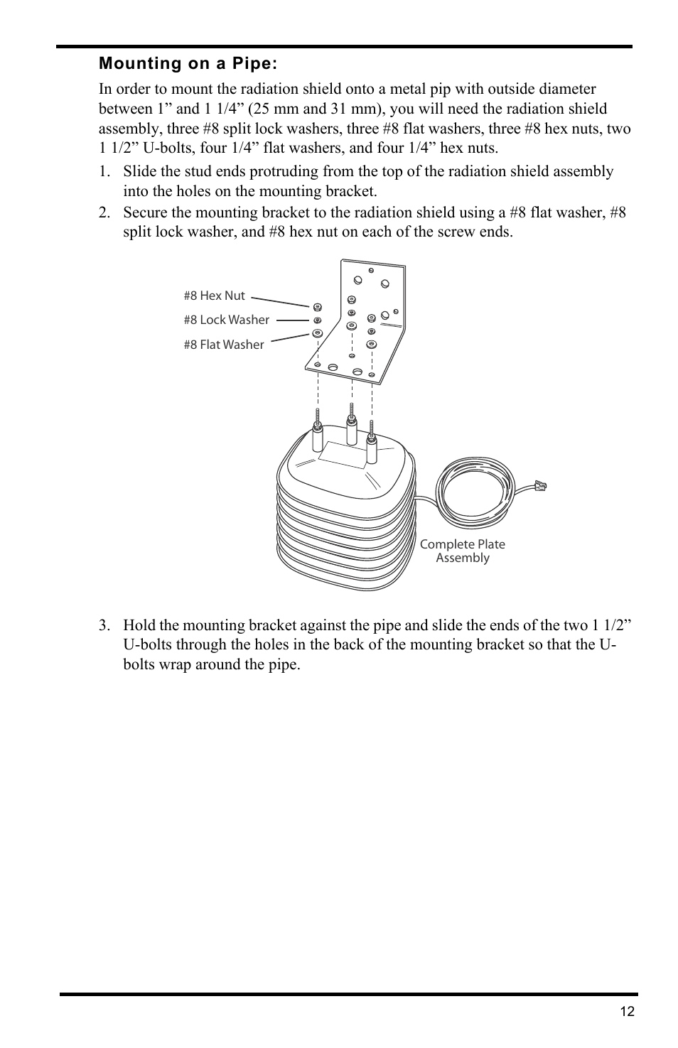 Mounting on a pipe | DAVIS Radiation Shield (7714) User Manual | Page 14 / 16