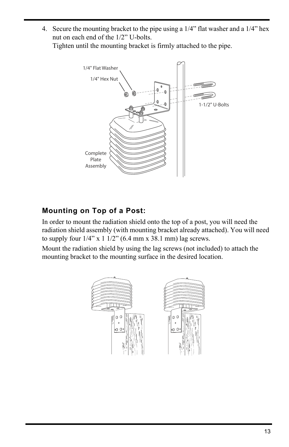 Mounting on top of a post | DAVIS Radiation Shield (7714) User Manual | Page 15 / 16