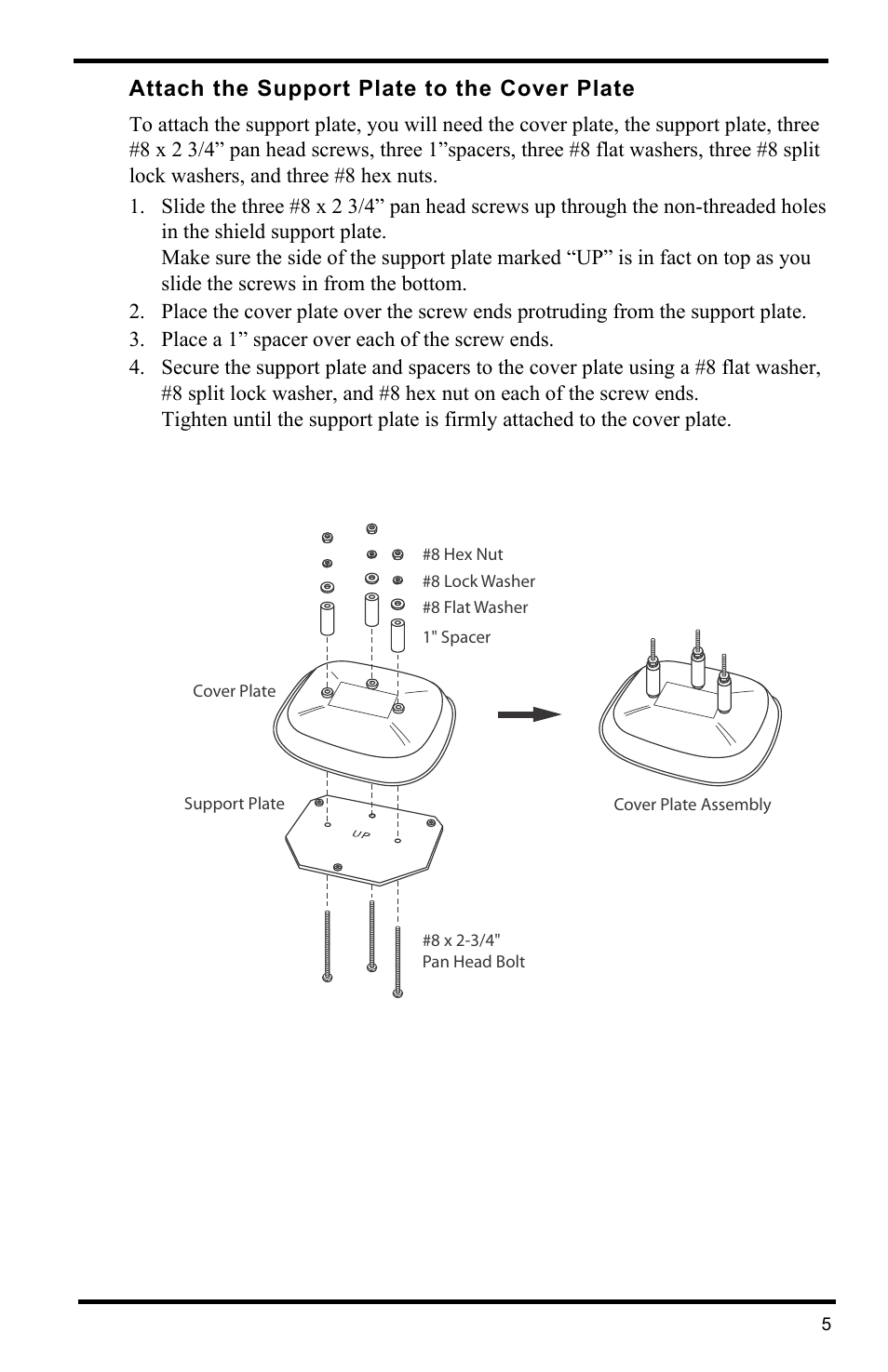 Attach the support plate to the cover plate | DAVIS Radiation Shield (7714) User Manual | Page 7 / 16