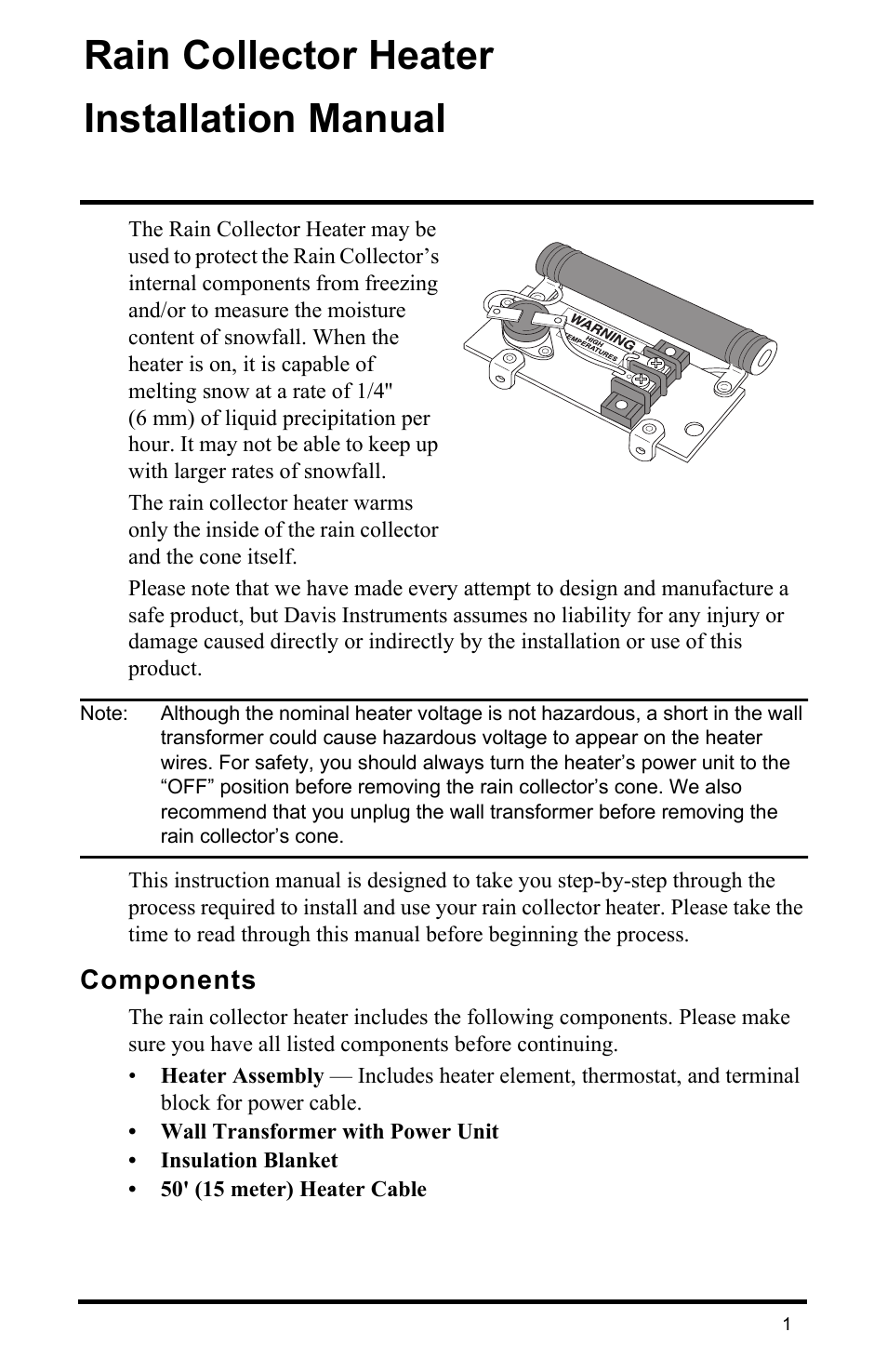 DAVIS Rain Collector Heater User Manual | 12 pages