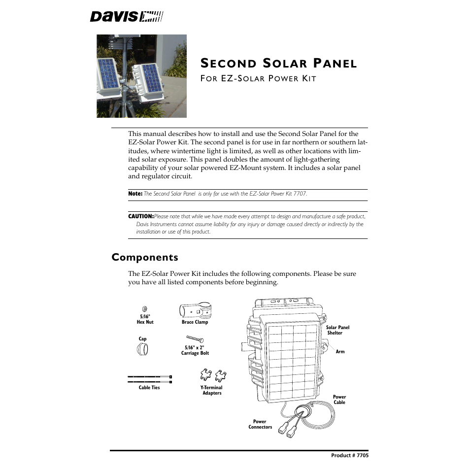 DAVIS Second Solar Panel for EZ-Mount Solar Power Kit User Manual | 4 pages