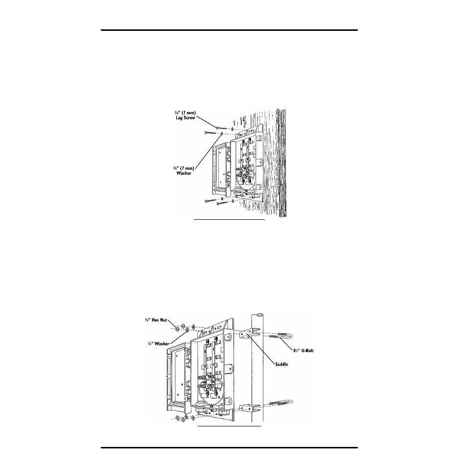 Mounting the shelter, Mounting the shelter on a wall or post, Mounting on a small pipe | DAVIS Surge Protector Shelter - Large User Manual | Page 6 / 8