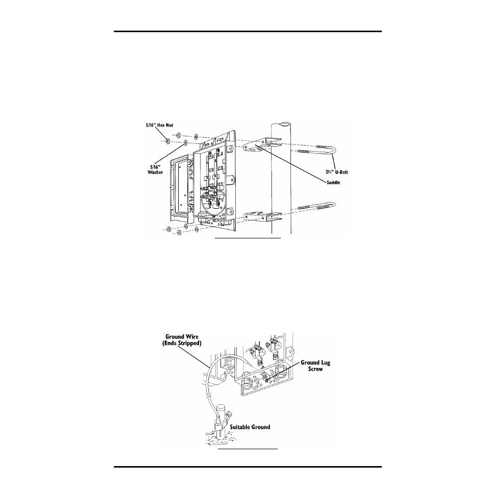 Mounting on a large pipe, Grounding the shelter | DAVIS Surge Protector Shelter - Large User Manual | Page 7 / 8