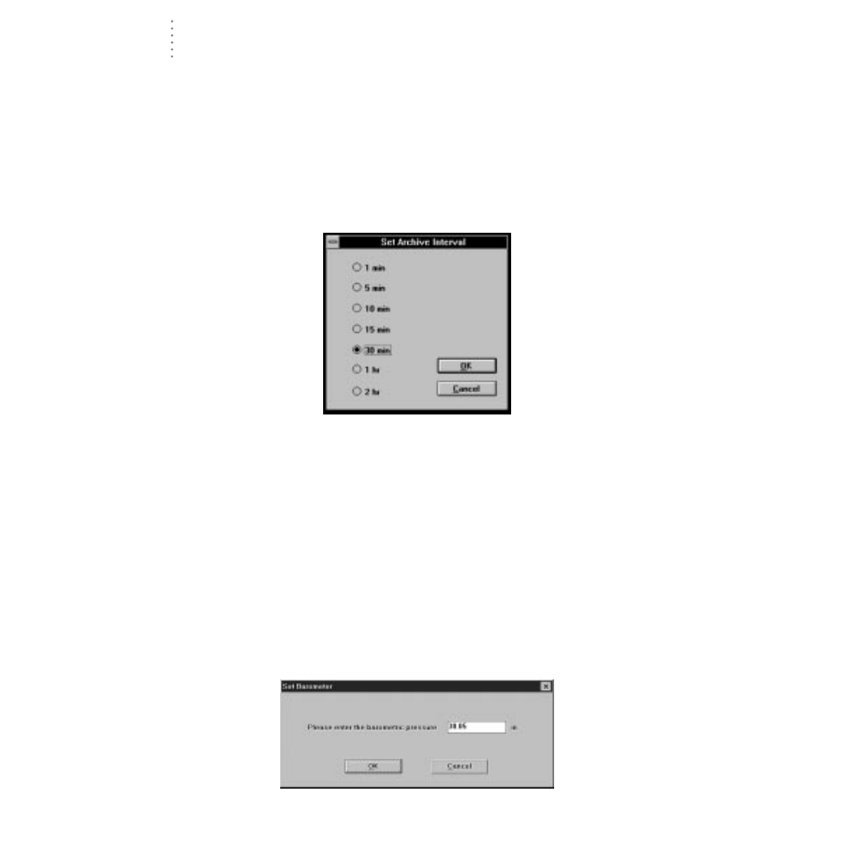 Set archive interval, Set barometer | DAVIS WeatherLink for Windows 4.0 User Manual | Page 33 / 116